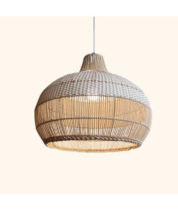 Suspension rotin tressé cloche bohème beige et blanche Par le système avancé 