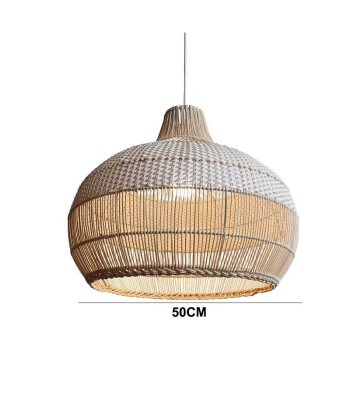 Suspension rotin tressé cloche bohème beige et blanche Par le système avancé 