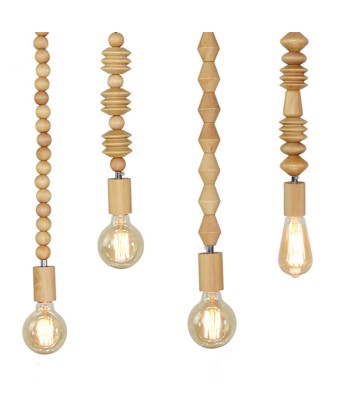 Suspension bois scandinave perles formes géométriques en ligne