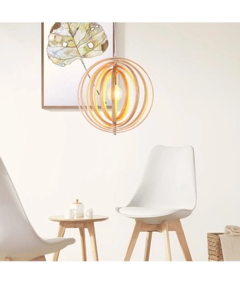 Suspension bois boule anneaux design moderne pas chere