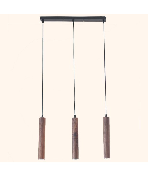 Suspension bois noyer triple cylindres minimalistes design scandinave en linge