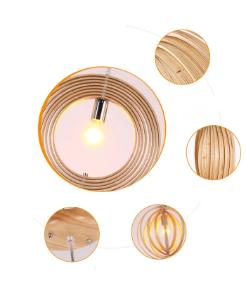 Suspension bois boule anneaux design moderne pas chere