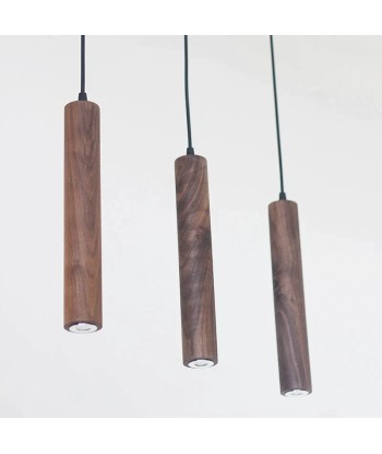 Suspension bois noyer triple cylindres minimalistes design scandinave en linge