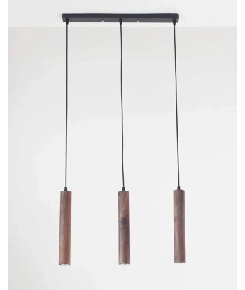 Suspension bois noyer triple cylindres minimalistes design scandinave en linge