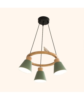 Suspension bois coloré cercle oiseau 3 lampes de la marque