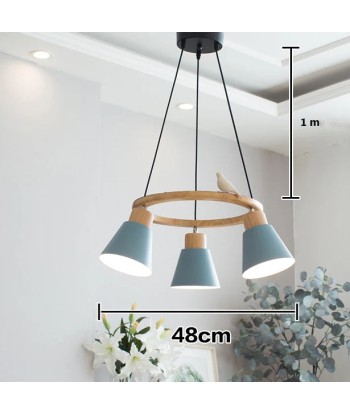 Suspension bois coloré cercle oiseau 3 lampes de la marque