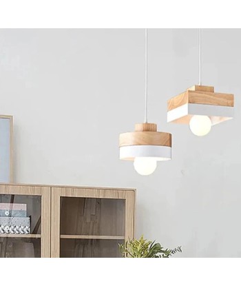 Suspension bois carré bicolore design scandinave est présent 