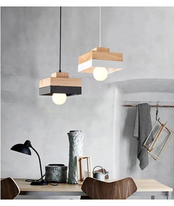 Suspension bois carré bicolore design scandinave est présent 