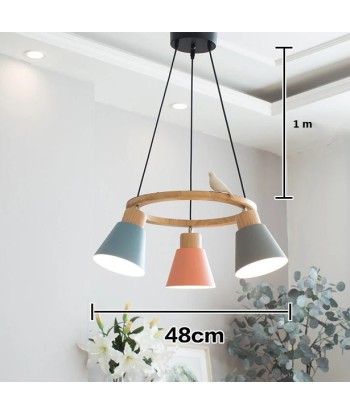 Suspension bois coloré cercle oiseau 3 lampes de la marque