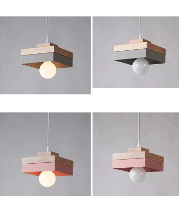 Suspension bois carré bicolore design scandinave est présent 