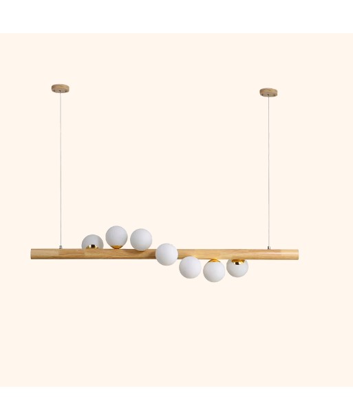 Suspension bois cylindrique boules lumineuses torsadées design moderne en stock