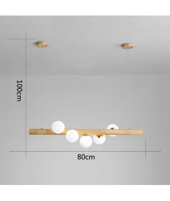 Suspension bois cylindrique boules lumineuses torsadées design moderne en stock