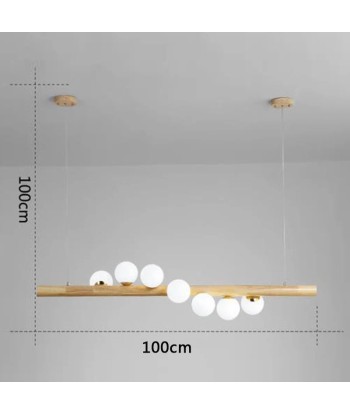 Suspension bois cylindrique boules lumineuses torsadées design moderne en stock