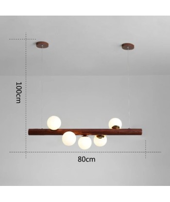 Suspension bois cylindrique boules lumineuses torsadées design moderne en stock