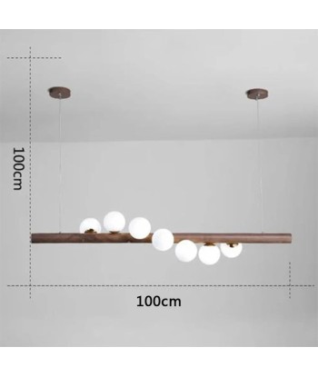 Suspension bois cylindrique boules lumineuses torsadées design moderne en stock