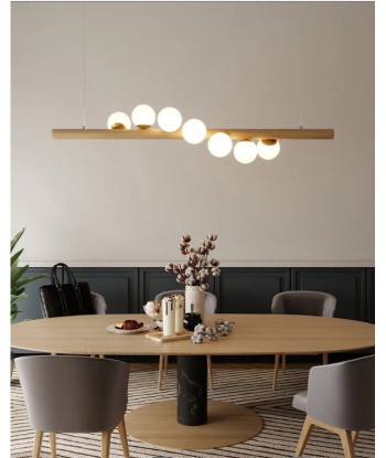 Suspension bois cylindrique boules lumineuses torsadées design moderne en stock