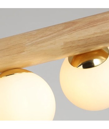 Suspension bois cylindrique boules lumineuses torsadées design moderne en stock