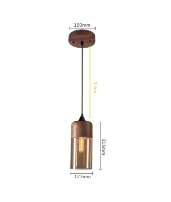 Suspension bois et verre fumé allongée bi-matière design vintage rembourrage situé sous