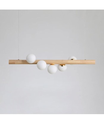 Suspension bois cylindrique boules lumineuses torsadées design moderne en stock