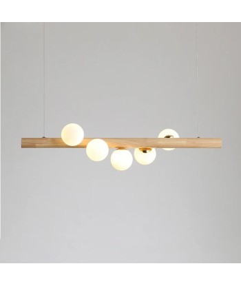 Suspension bois cylindrique boules lumineuses torsadées design moderne en stock