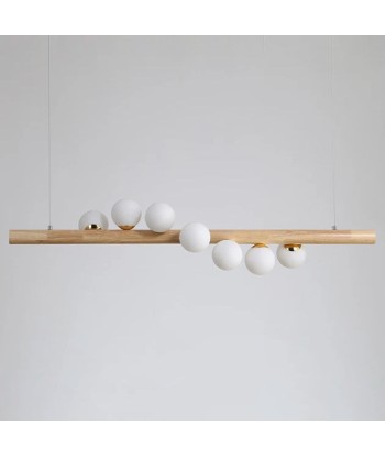 Suspension bois cylindrique boules lumineuses torsadées design moderne en stock