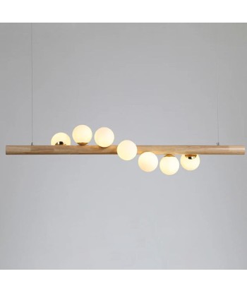 Suspension bois cylindrique boules lumineuses torsadées design moderne en stock