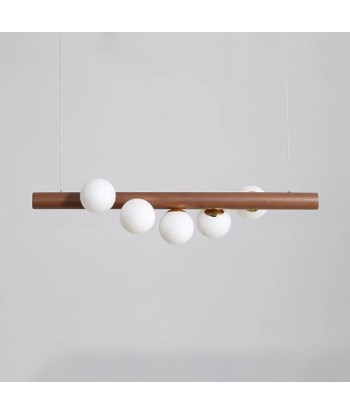 Suspension bois cylindrique boules lumineuses torsadées design moderne en stock