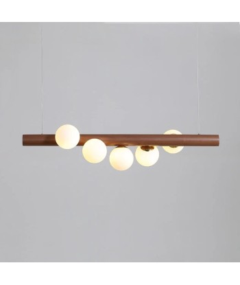 Suspension bois cylindrique boules lumineuses torsadées design moderne en stock