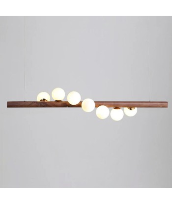 Suspension bois cylindrique boules lumineuses torsadées design moderne en stock