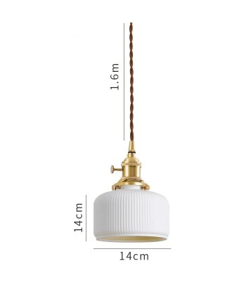 Suspension céramique blanche rainurée et cuivre carré vintage l'achat 