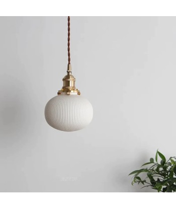 Suspension céramique blanche rainurée et cuivre boule vintage Toutes les collections ici