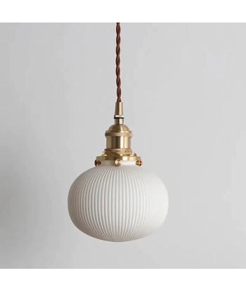 Suspension céramique blanche rainurée et cuivre boule vintage Toutes les collections ici