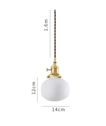 Suspension céramique blanche rainurée et cuivre boule vintage Toutes les collections ici