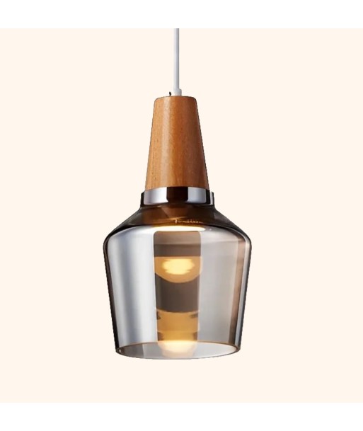 Suspension scandinave minimaliste en verre fumé et bois d'Europe débarque