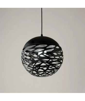 Suspension globe ajouré noir en aluminium design industriel solde