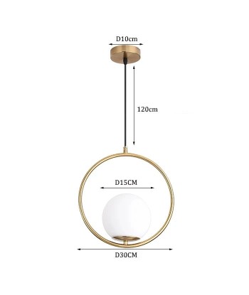 Suspension moderne boule lumineuse anneau en laiton ou a consommer sur place