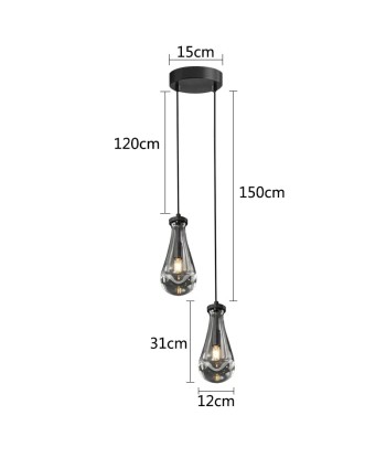 Suspension double gouttes en verre et laiton design industriel de pas cher