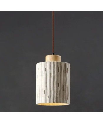 Suspension cylindre rainuré en terre cuite et bois scandinave est présent 